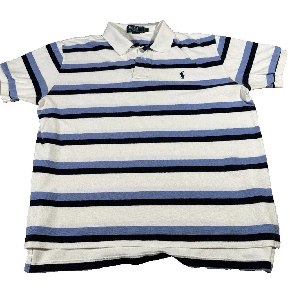 CLASSIC‎ POLO RALPH LAUREN STRIPED POLO SHIRT WHITE BLUE MENS XL